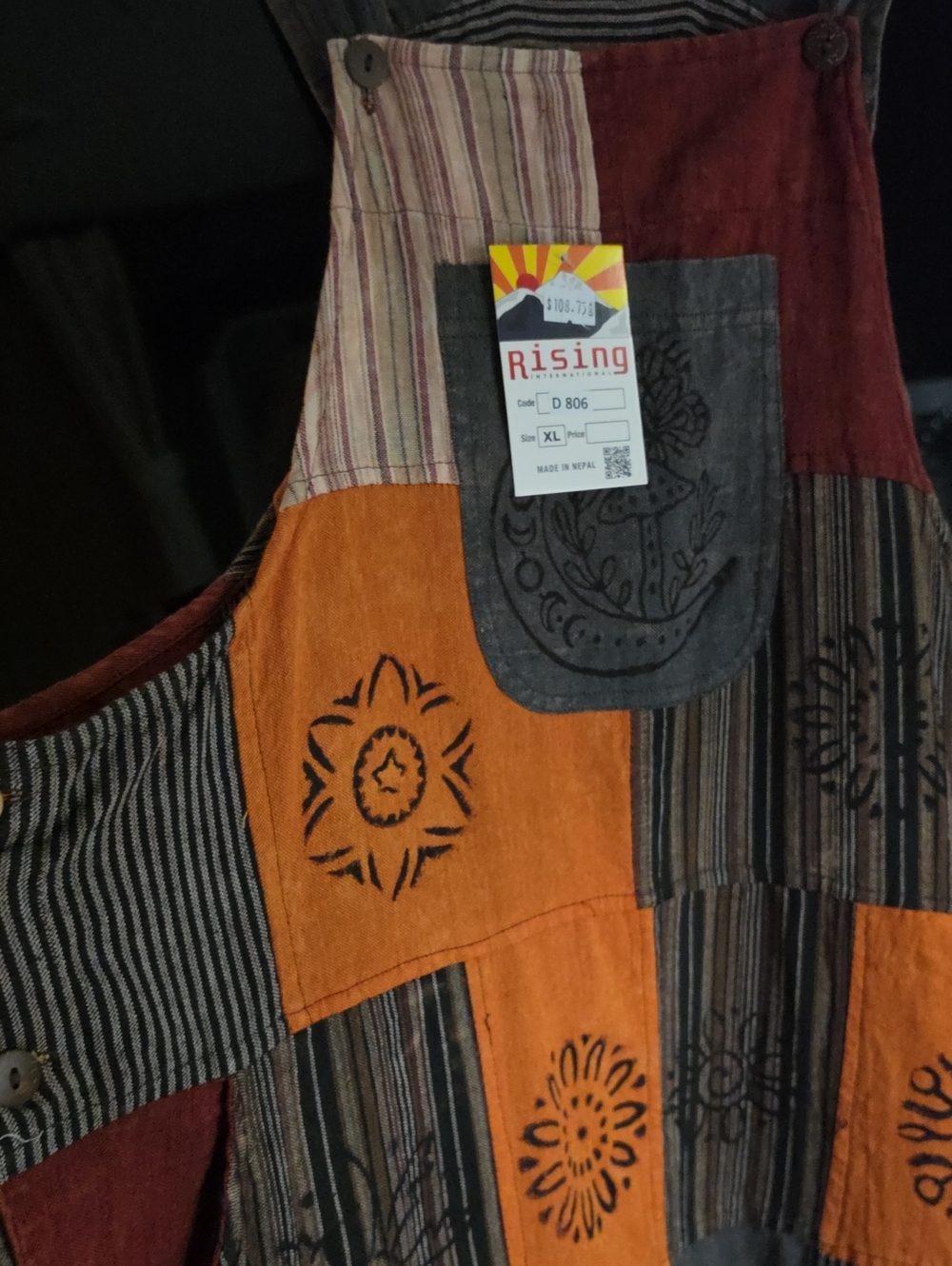 🍄NWT, BOHEMIAN PATCH OVERALLS BY " RISING INTERNATIONAL" 🍂 - Picture 3 of 17